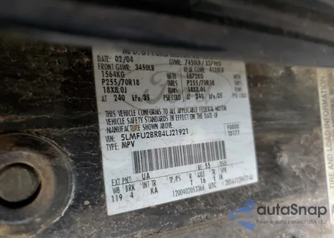 2004 Lincoln Navigator z USA, uszkodzony, nr VIN 5LMFU28R84LJ21921